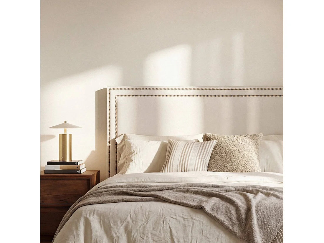 Tête de lit double en tissu beige 165x120 cm-Aiko