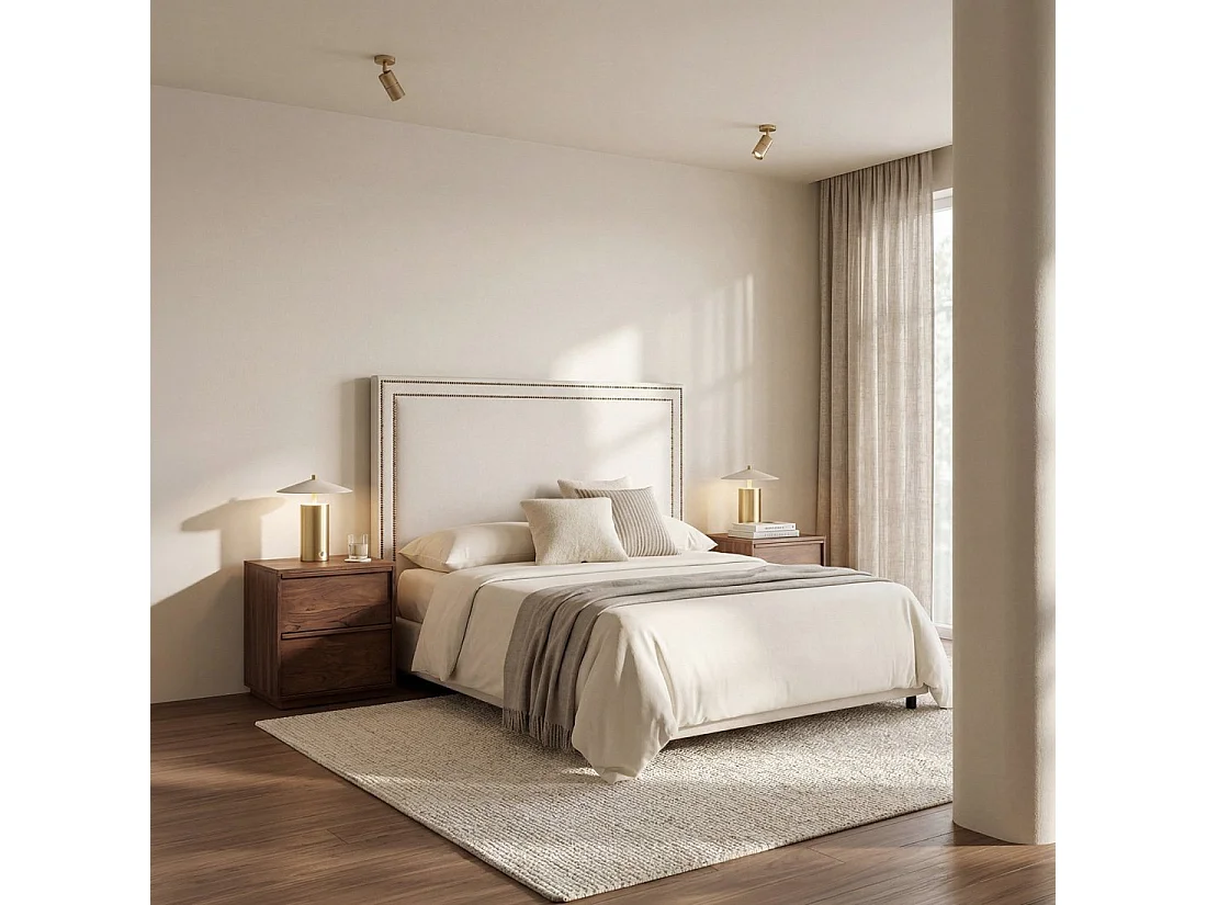 Tête de lit double en tissu beige 165x120 cm-Aiko