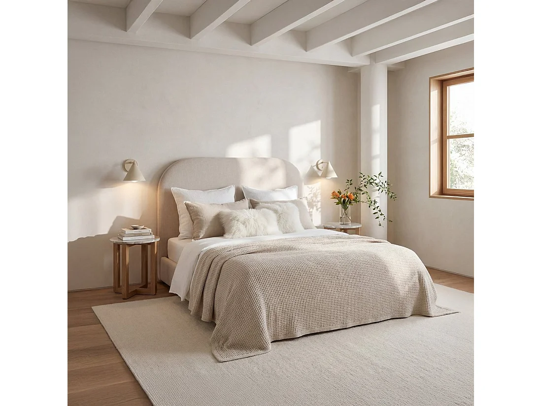Tête de lit double en tissu beige 165x120 cm-Duncan
