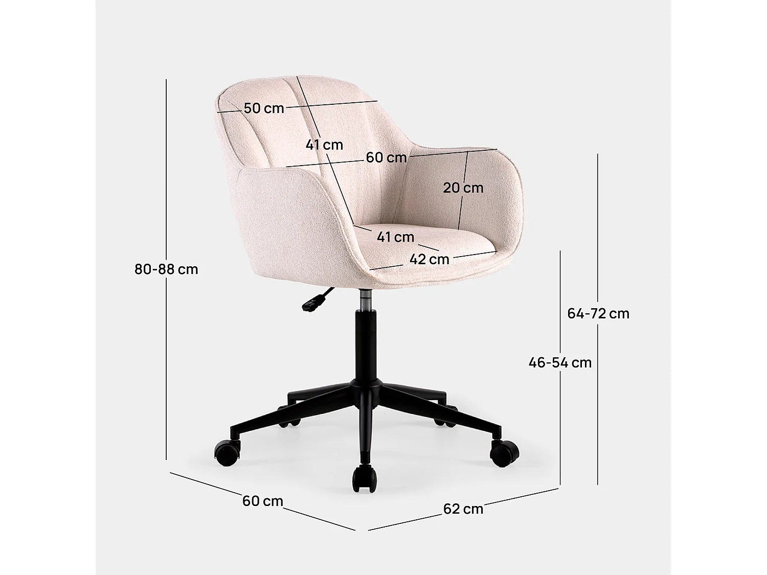 Silla de escritorio de Tela Beige 80-88 x 62- Tess