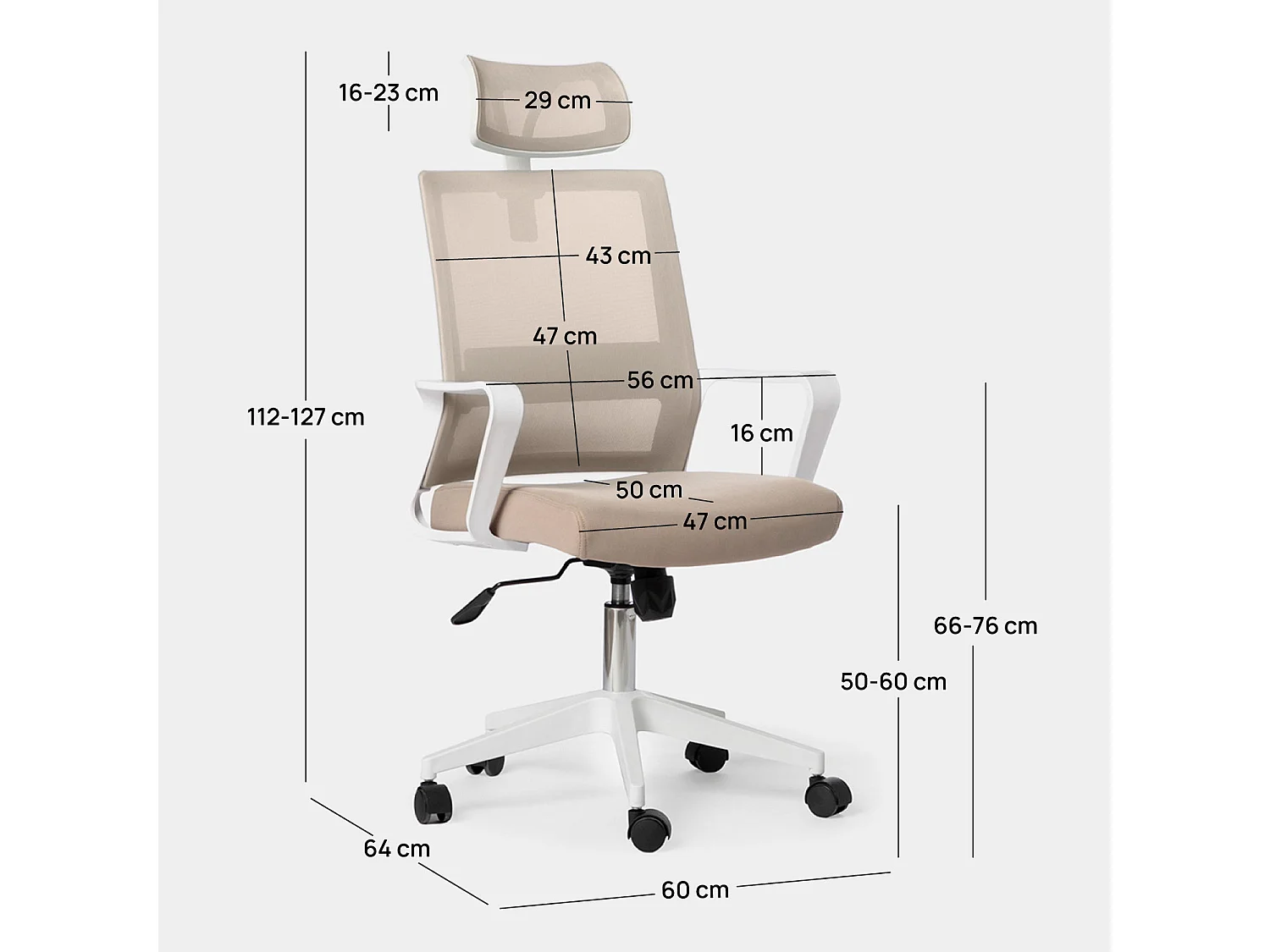 Silla de escritorio de Plástico Beige 112-127 x 60- Leima