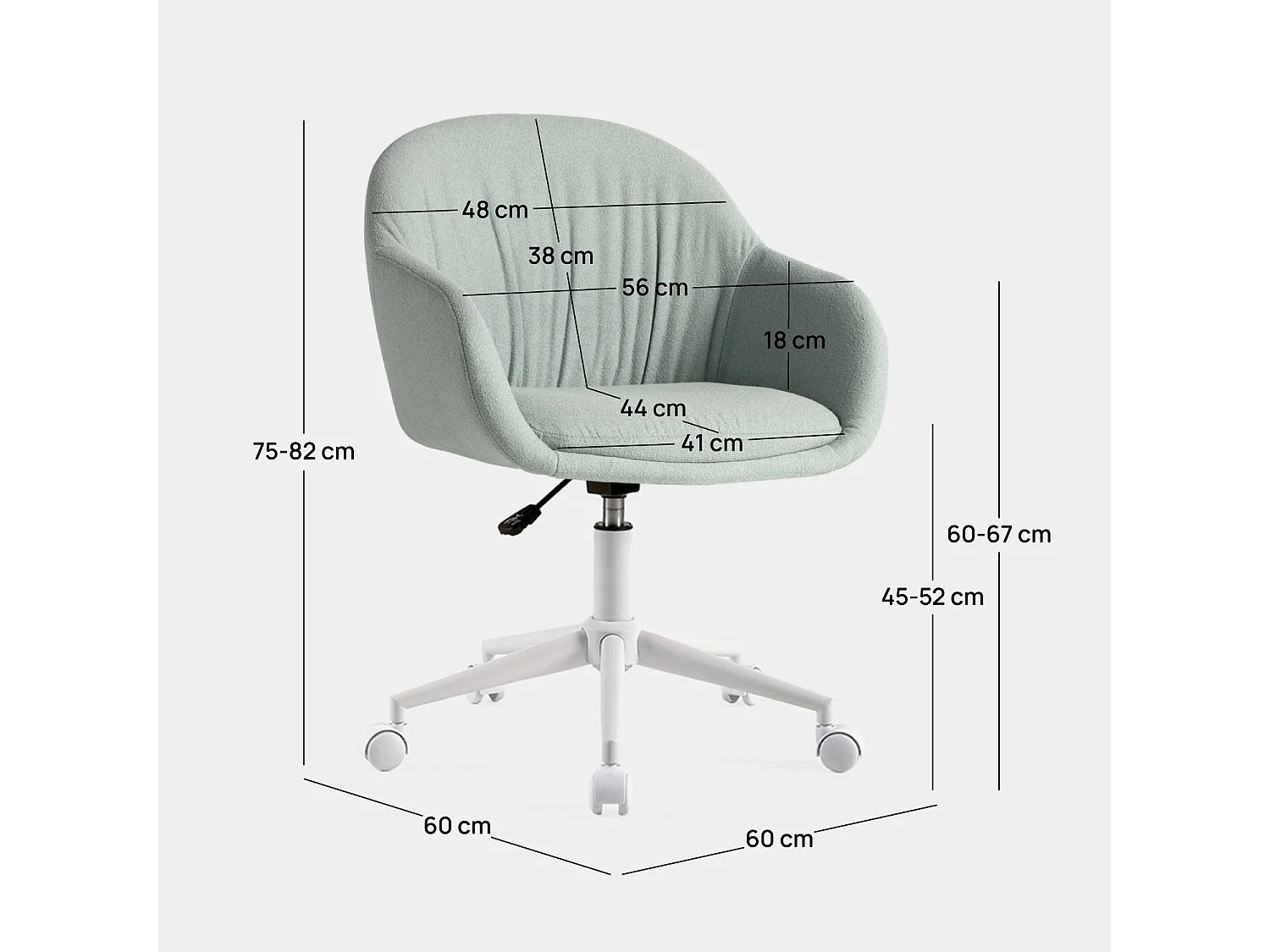 Silla de escritorio de Tela Menta 75-82 x 60- Tasia