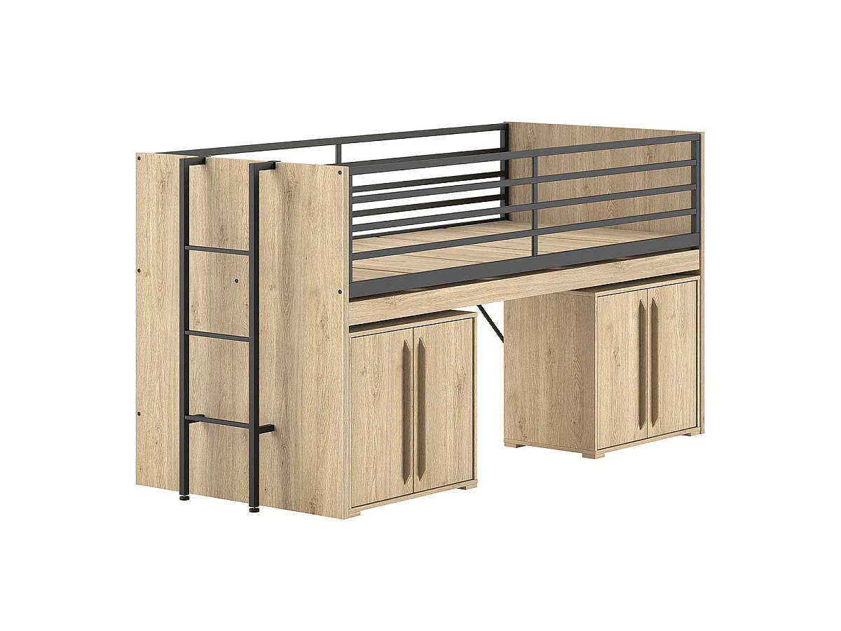 Pack - Lit Superposé & 2 Commodes à Portes "Sam" 90x200cm Chêne