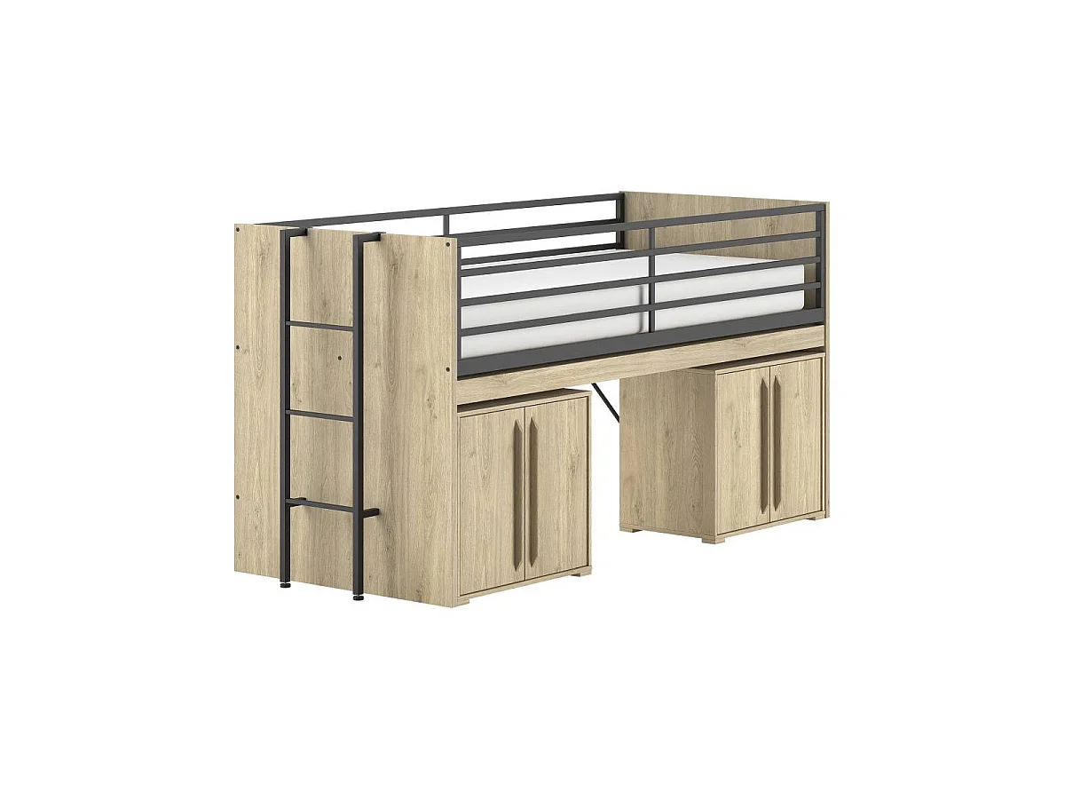Pack - Lit Superposé & 2 Commodes à Portes "Sam" 90x200cm Chêne