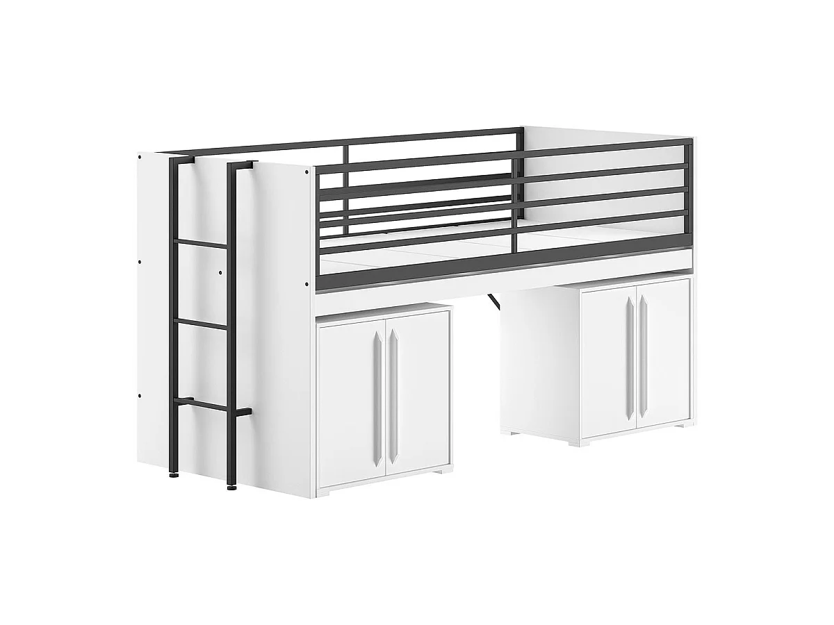 Pack - Lit Superposé & 2 Commodes à Portes "Sam" 90x200cm Blanc