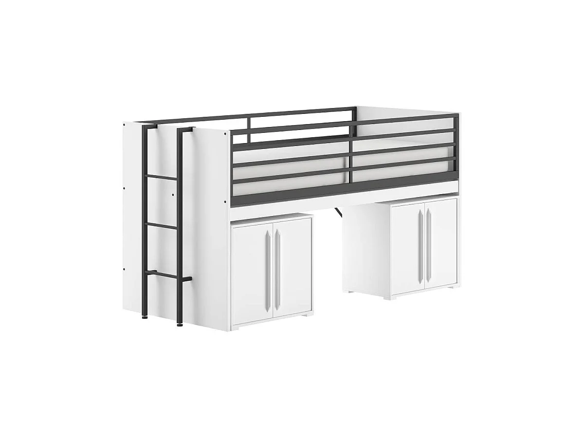Pack - Lit Superposé & 2 Commodes à Portes "Sam" 90x200cm Blanc