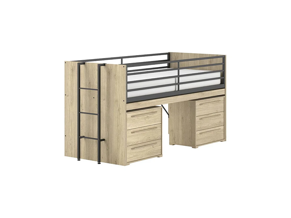 Pack - Lit Superposé & 2 Commodes à Tiroirs "Sam" 90x200cm Chêne