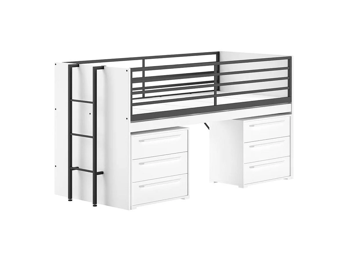 Pack - Lit Superposé & 2 Commodes à Tiroirs "Sam" 90x200cm Blanc