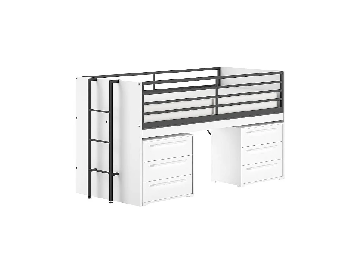 Pack - Lit Superposé & 2 Commodes à Tiroirs "Sam" 90x200cm Blanc
