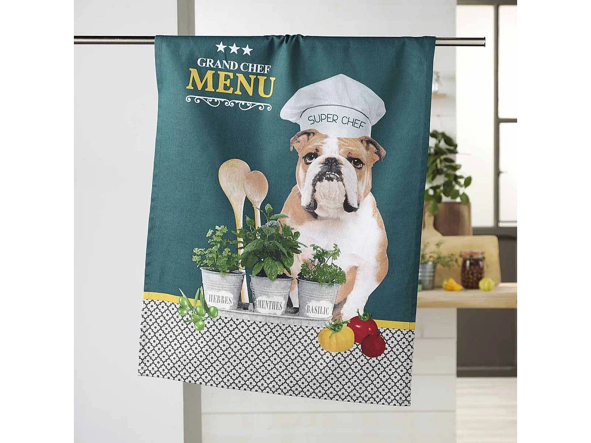 Torchon de Cuisine Imprimé "Hot Dog" 50x70cm Bleu
