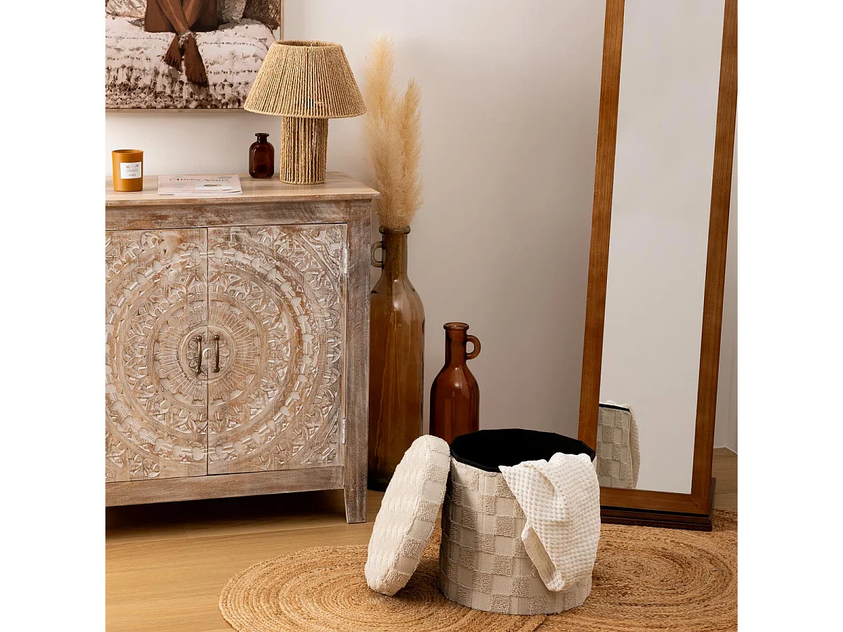 Pouf Coffre Tufté "Pasti" 38cm Blanc