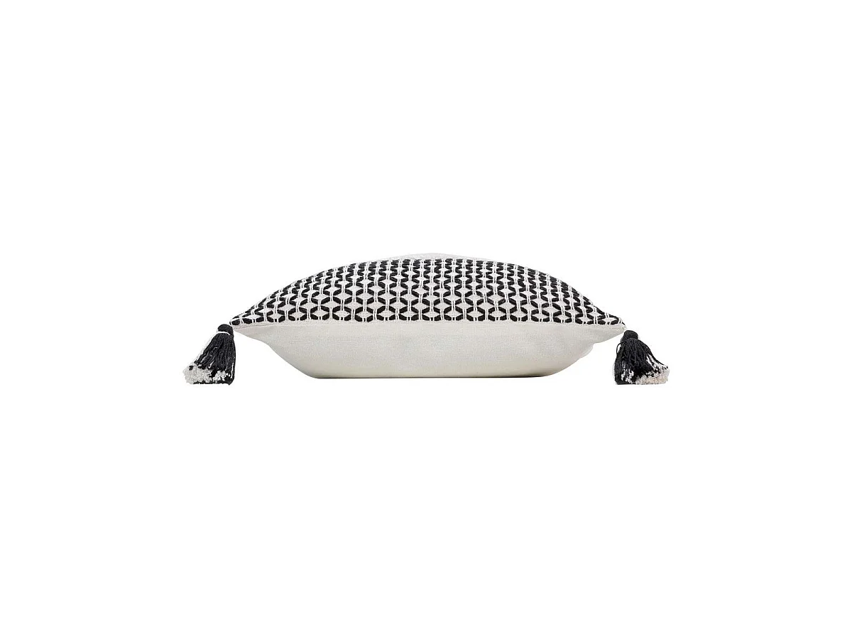 Housse de Coussin à Pompons "Sally" 40x40cm Noir & Blanc