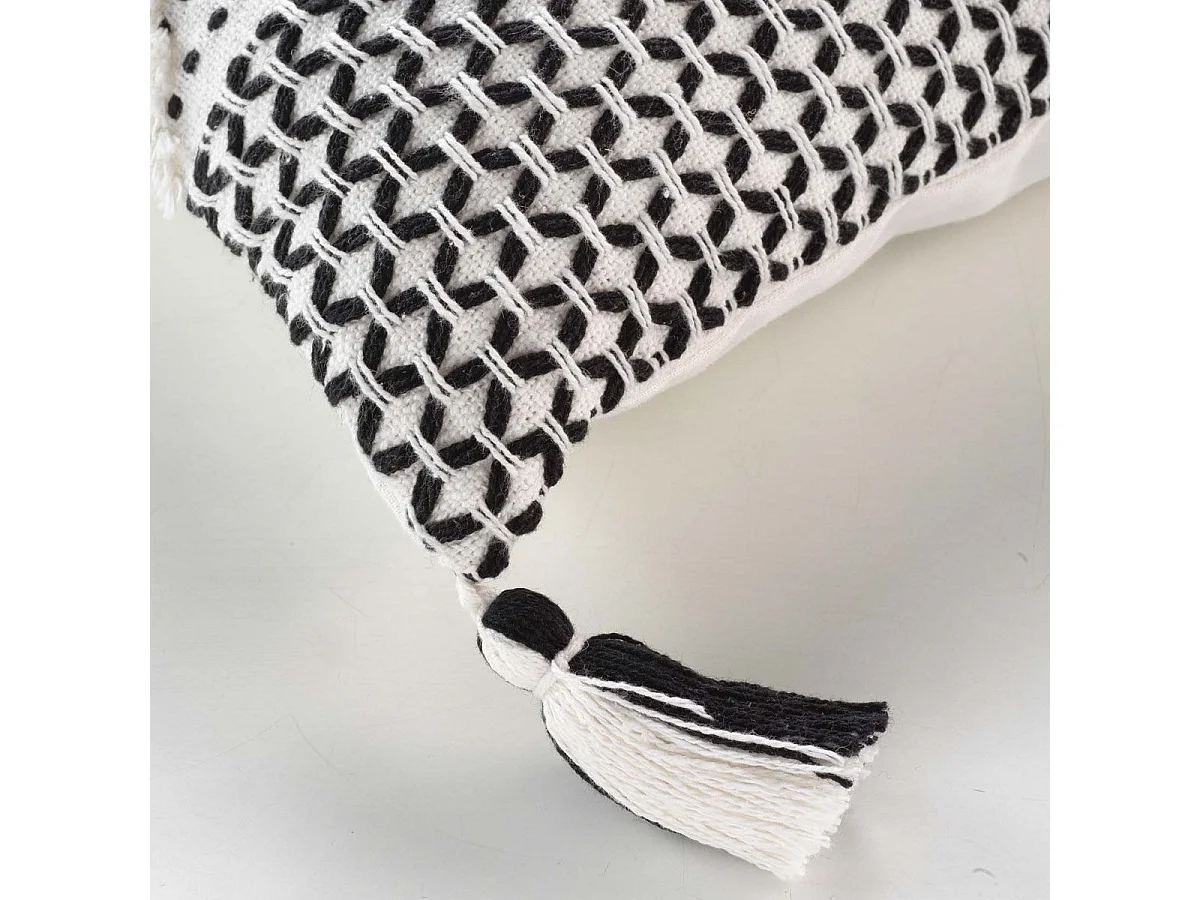 Housse de Coussin à Pompons "Sally" 40x40cm Noir & Blanc