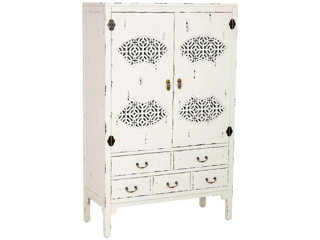 Armário madeira envelhecido branco 96x40x150h cm