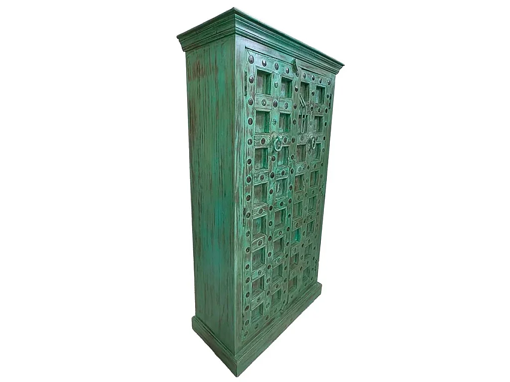 Armário de madeira acabamento artesanal verde 120x46x170 cm