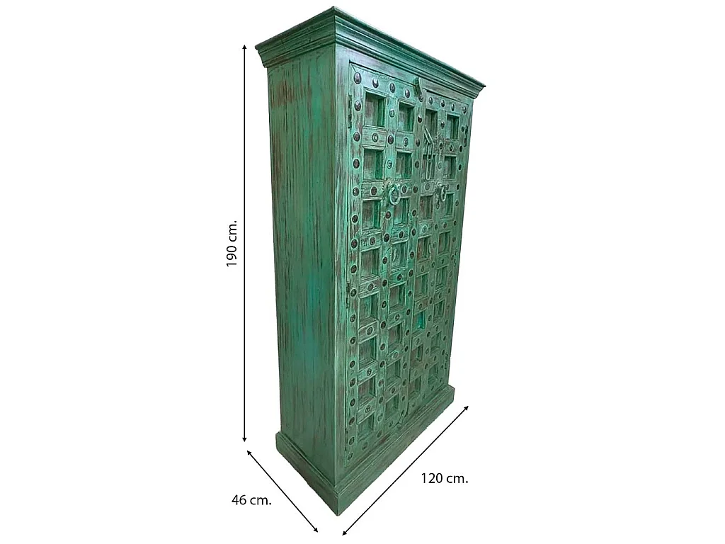 Armário de madeira acabamento artesanal verde 120x46x170 cm
