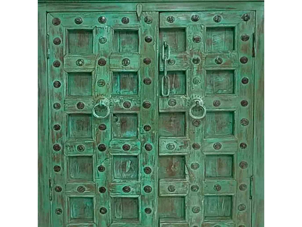 Armário de madeira acabamento artesanal verde 120x46x170 cm