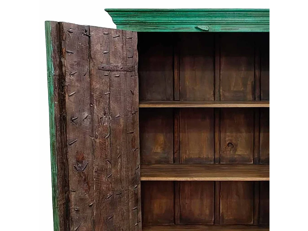 Armário de madeira acabamento artesanal verde 120x46x170 cm