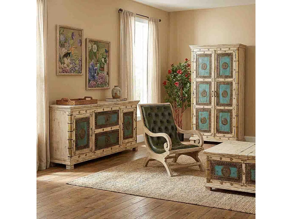 Armario de madera artesanal blanco 102x44x183h cm