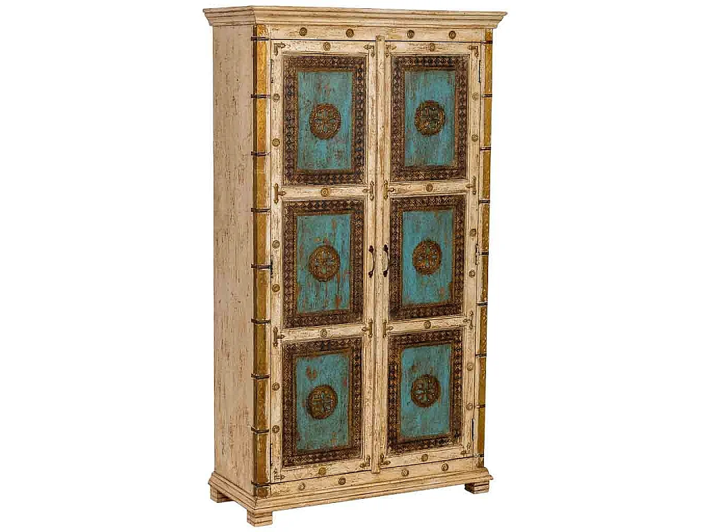 Armario de madera artesanal blanco 102x44x183h cm