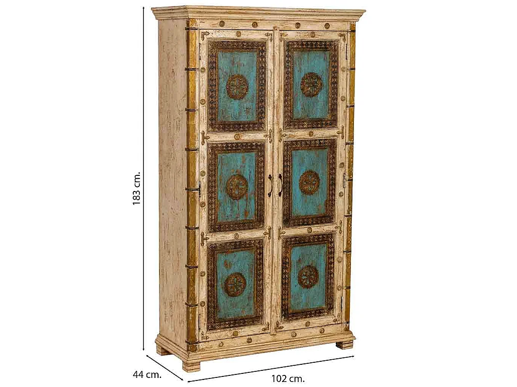 Armario de madera artesanal blanco 102x44x183h cm