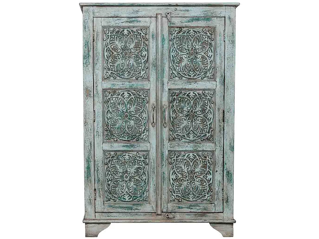 Armoire en bois artisanale bleue 96 x 40 x 140 h cm