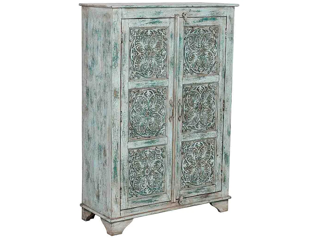 Armoire en bois artisanale bleue 96 x 40 x 140 h cm