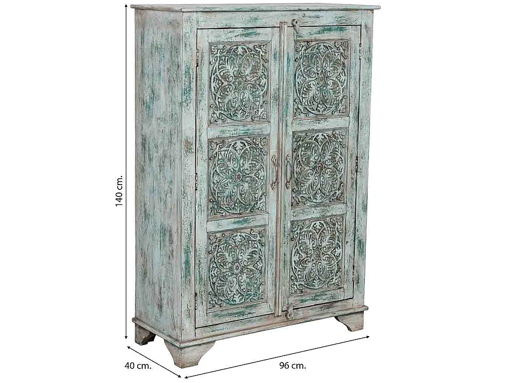 Armoire en bois artisanale bleue 96 x 40 x 140 h cm