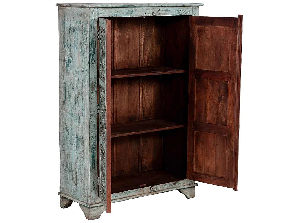 Armoire en bois artisanale bleue 96 x 40 x 140 h cm