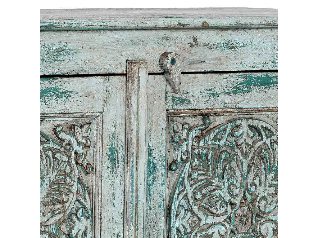 Armoire en bois artisanale bleue 96 x 40 x 140 h cm