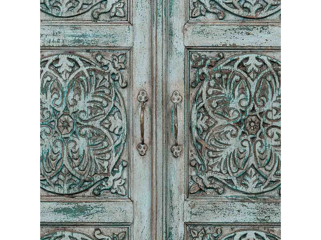 Armoire en bois artisanale bleue 96 x 40 x 140 h cm