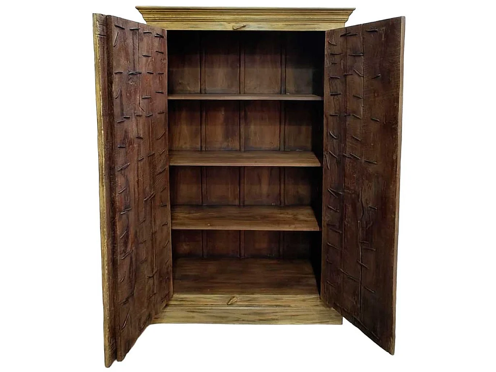 Roupeiro em madeira com acabamento artesanal castanho, 120x46x170h cm