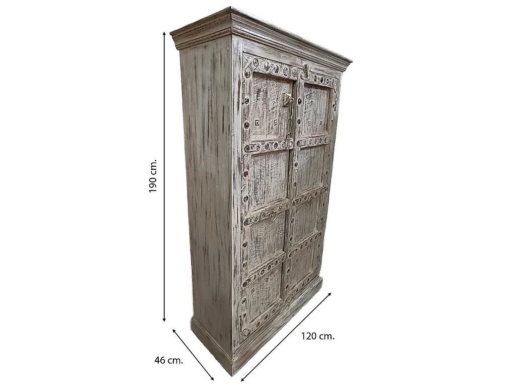 Armário de madeira acabamento artesanal cinzento 120x46x170 cm