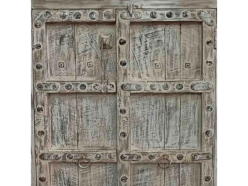 Armário de madeira acabamento artesanal cinzento 120x46x170 cm