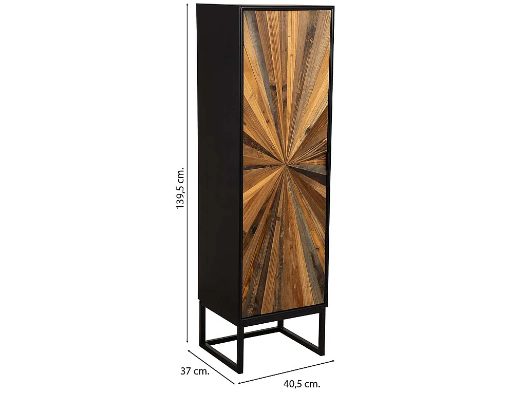 Armario de madera recuperada negro con 2 baldas 40.5x37x139.5h cm
