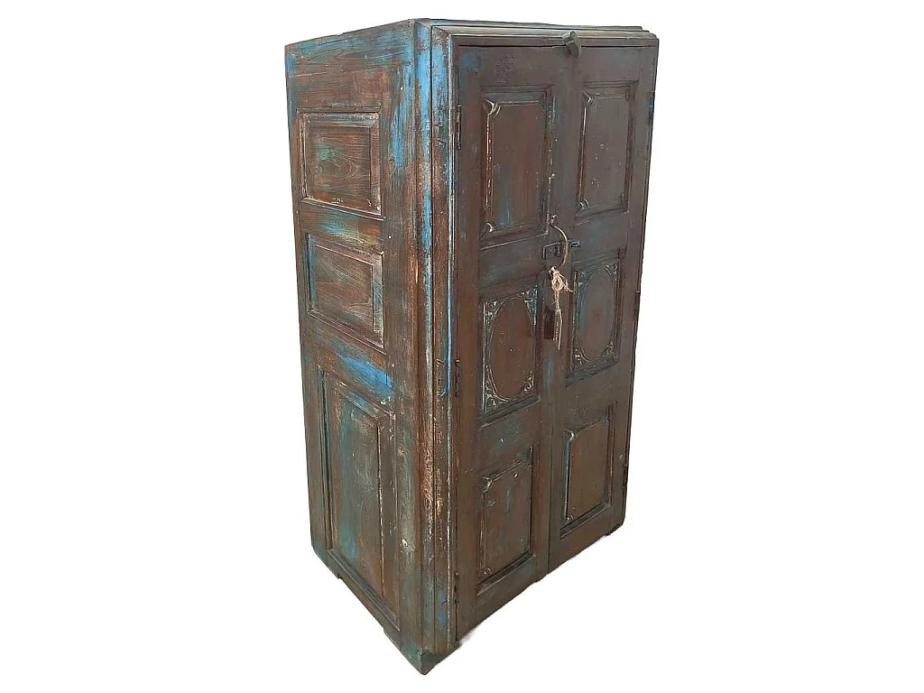 Roupeiro em madeira com acabamento artesanal castanho, 75x36x138 cm
