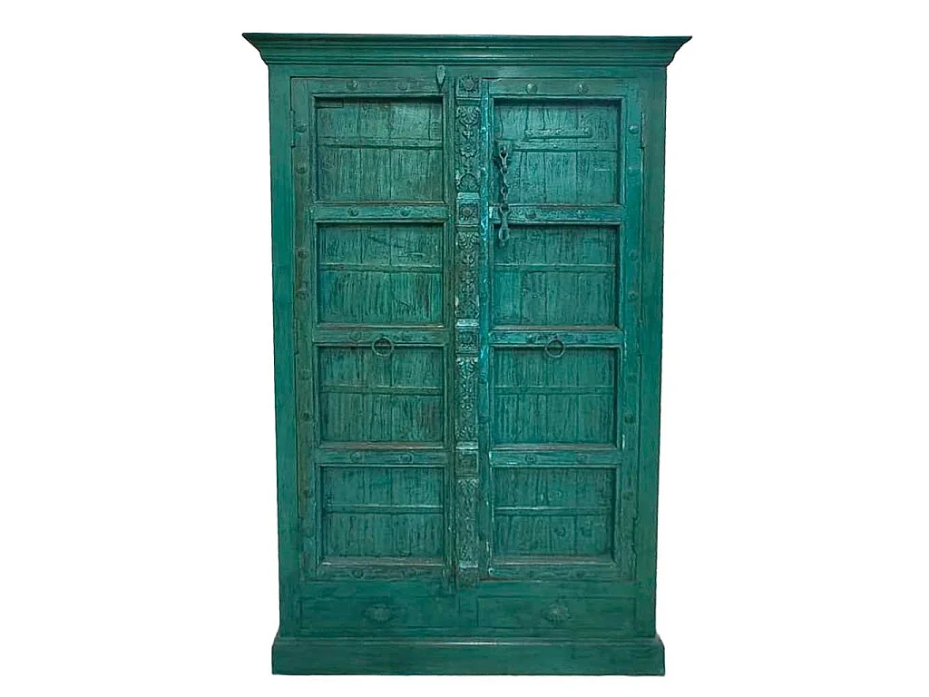 Armoire en bois bleu artisanal 113x43x193h cm