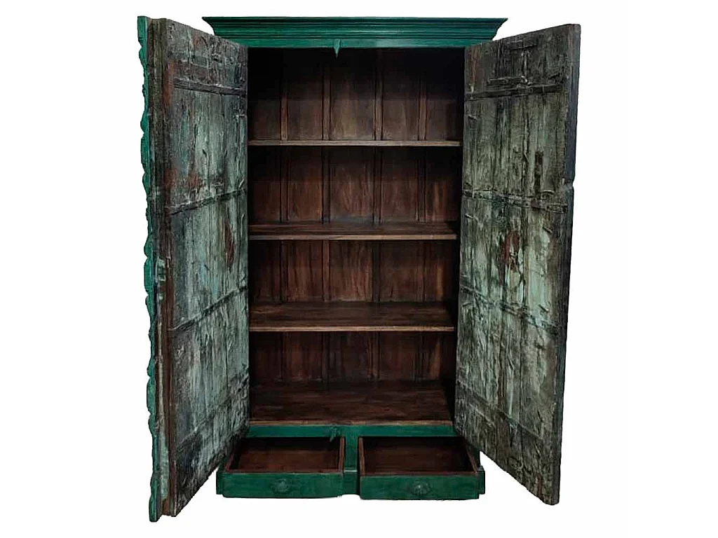 Armoire en bois bleu artisanal 113x43x193h cm