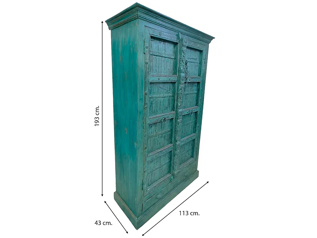 Armoire en bois bleu artisanal 113x43x193h cm