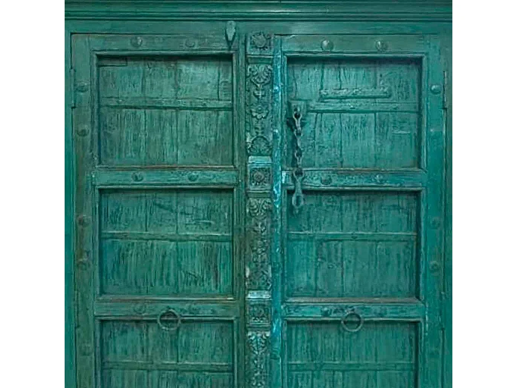 Armoire en bois bleu artisanal 113x43x193h cm