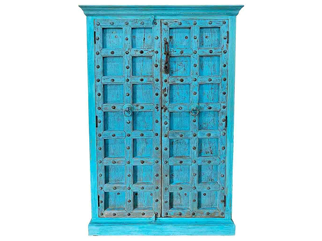 Armoire en bois artisanale bleue 126 x 46 x 200