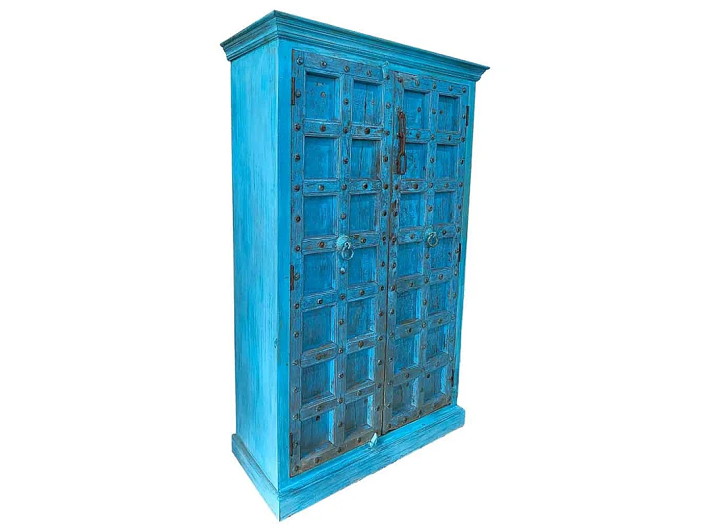 Armoire en bois artisanale bleue 126 x 46 x 200
