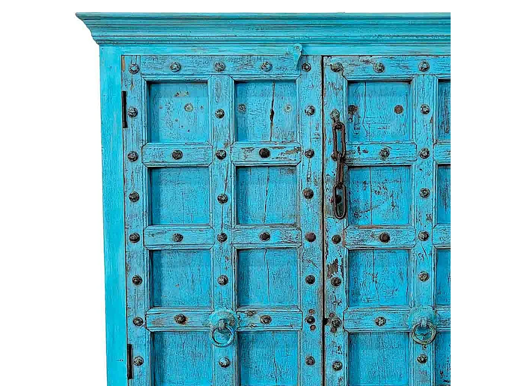 Armoire en bois artisanale bleue 126 x 46 x 200