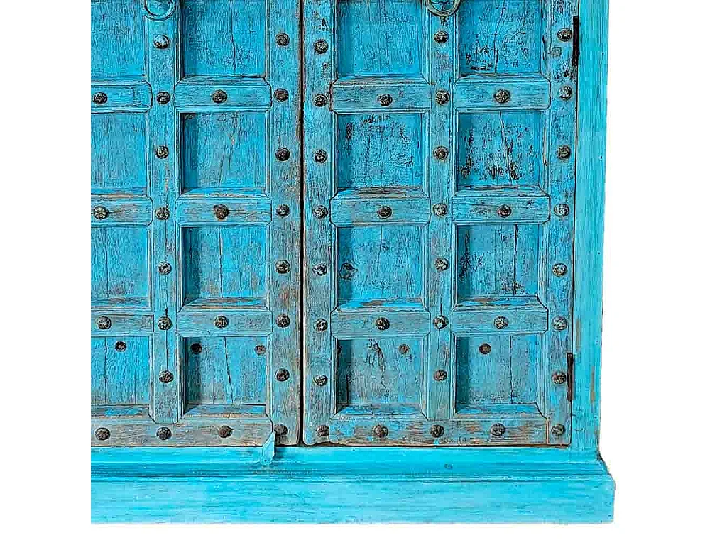 Armoire en bois artisanale bleue 126 x 46 x 200
