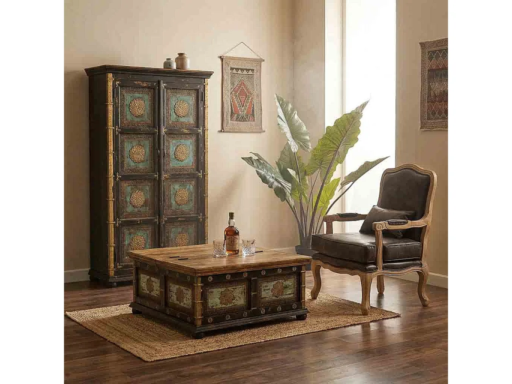 Armario de madera artesanal negro 102x44x183h cm