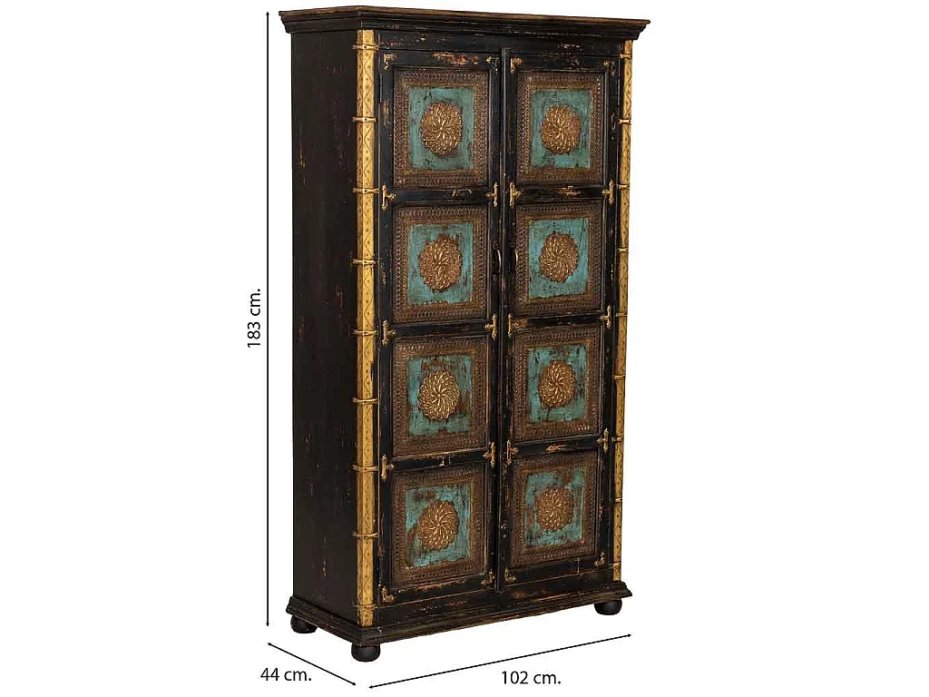 Armario de madera artesanal negro 102x44x183h cm