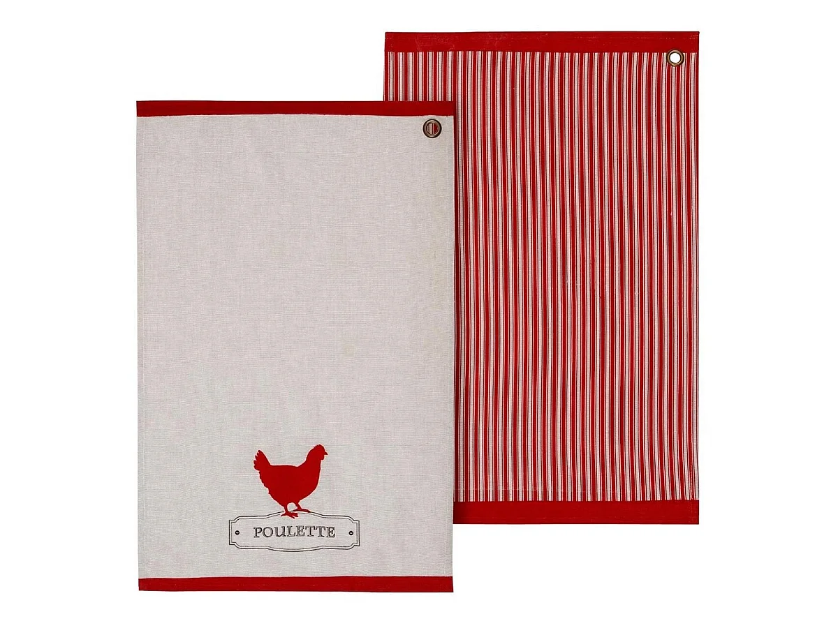 Lot de 2 Torchons de Cuisine "Poulette" 70cm Multicolore