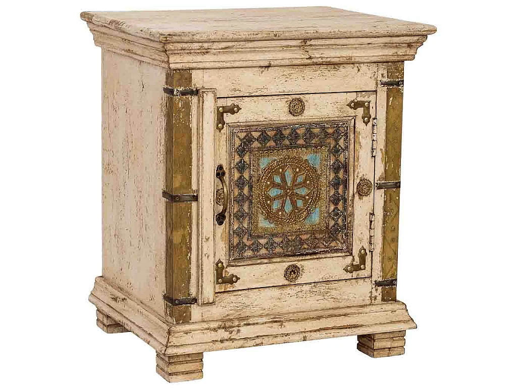 Mesa de cabeceira madeira artesanal branca 50x40x59h cm