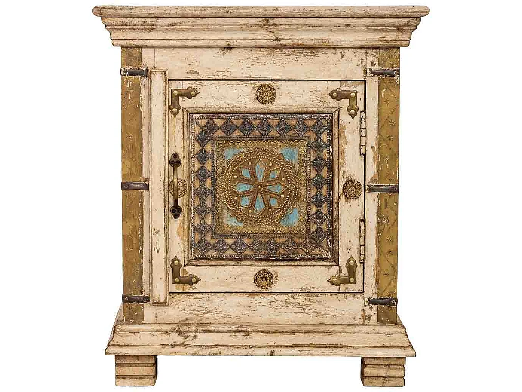 Mesa de cabeceira madeira artesanal branca 50x40x59h cm