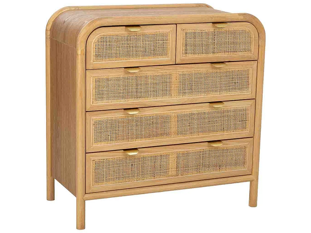 Cómoda de madera y ratán marrón 80x40x81h cm